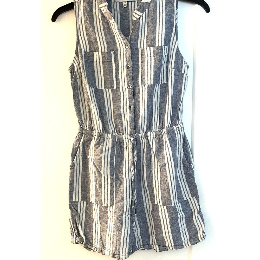 Kelly Renee Linen Blend Striped Sleeveless Romper Sz XL Nautical Coastal Beachy